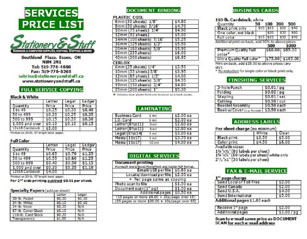 Price List